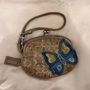Vintage Y2K Coach signature Butterfly kiss lock coin purse Wristlet~